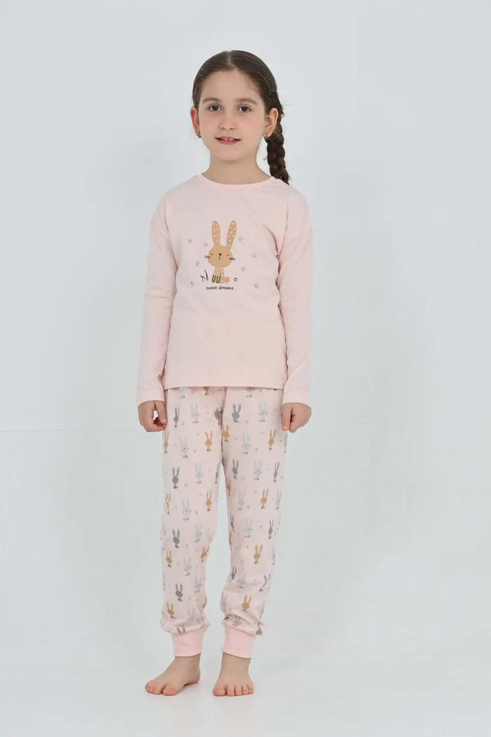 Toontoy Kız Çocuk Tavşan Baskılı Pijama Takım