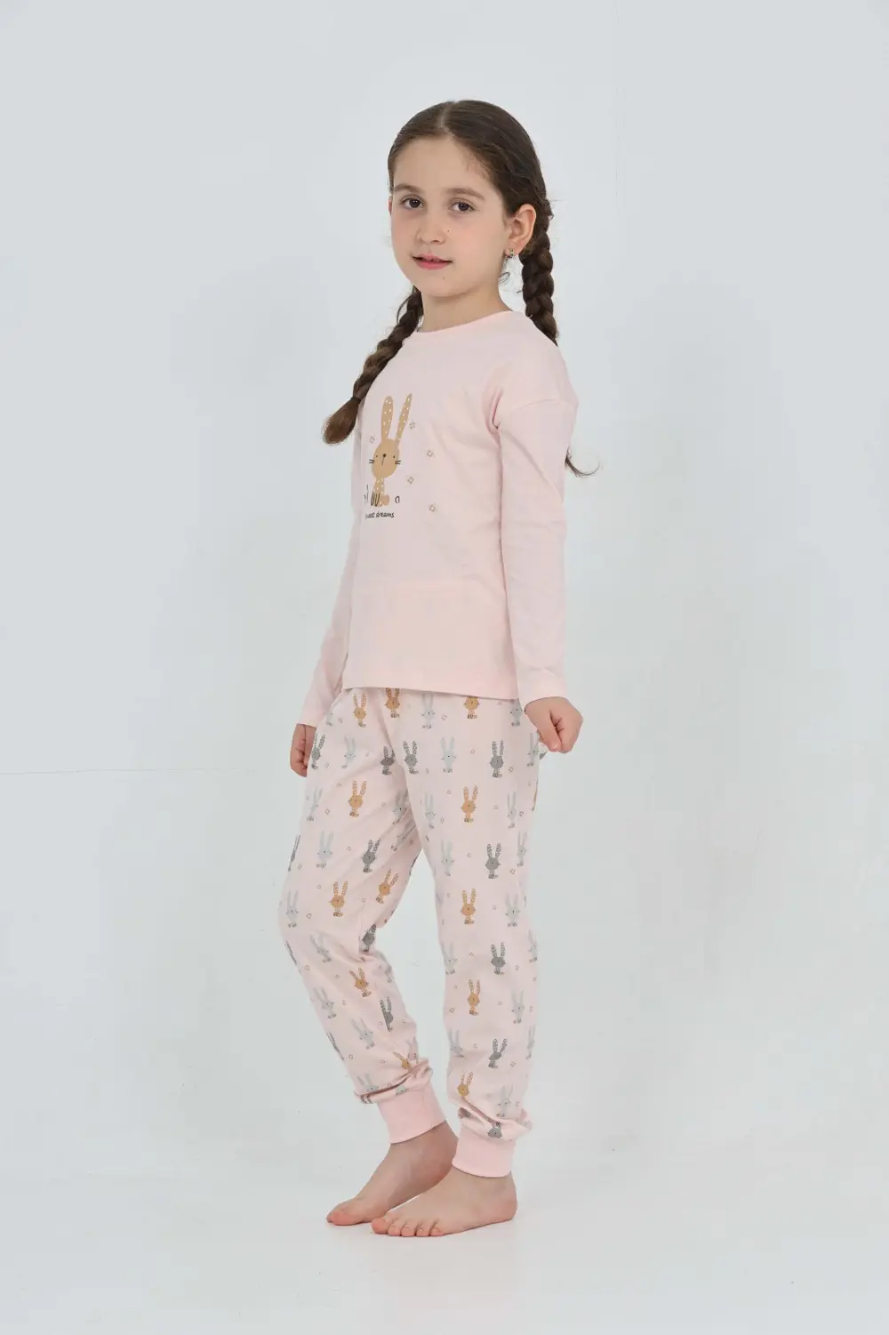 Toontoy Kız Çocuk Tavşan Baskılı Pijama Takım