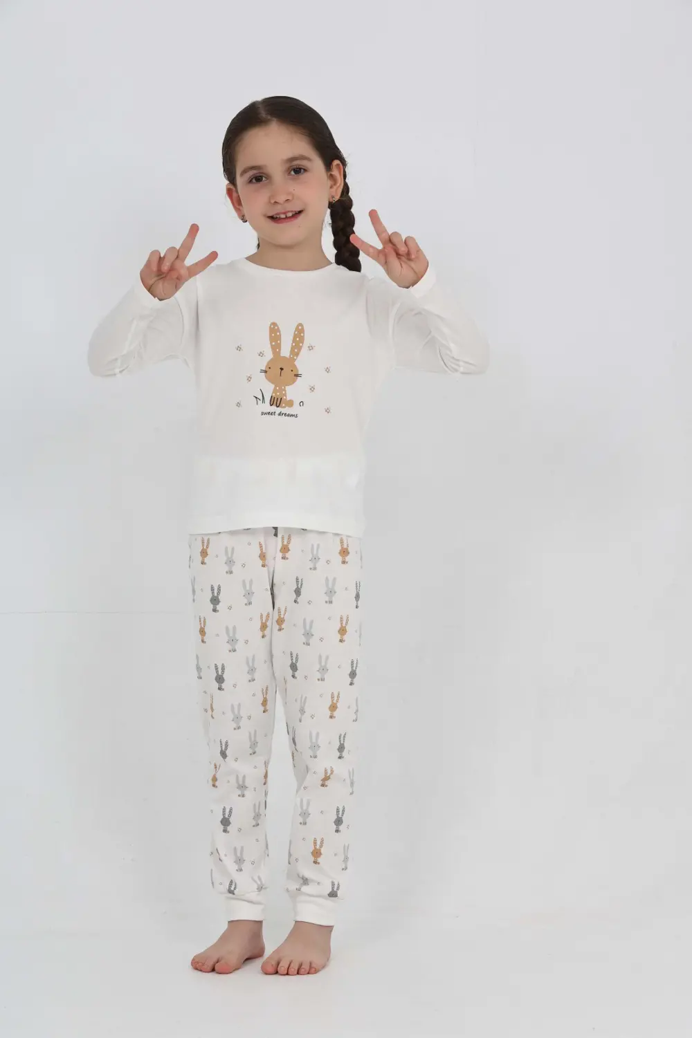 Toontoy Kız Çocuk Tavşan Baskılı Pijama Takım