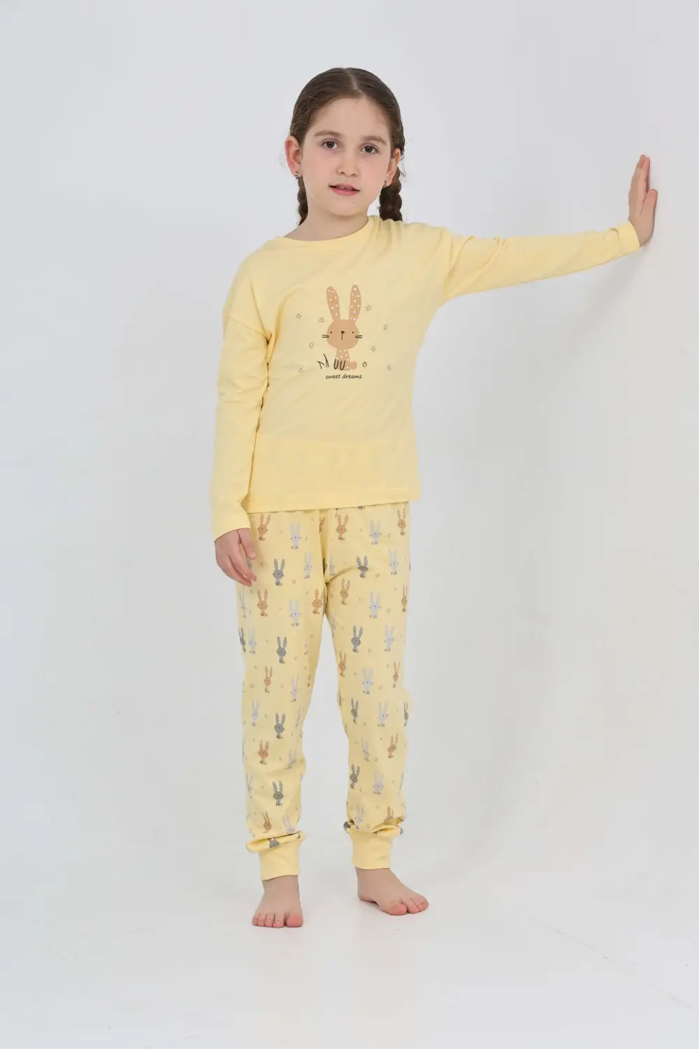 Toontoy Kız Çocuk Tavşan Baskılı Pijama Takım