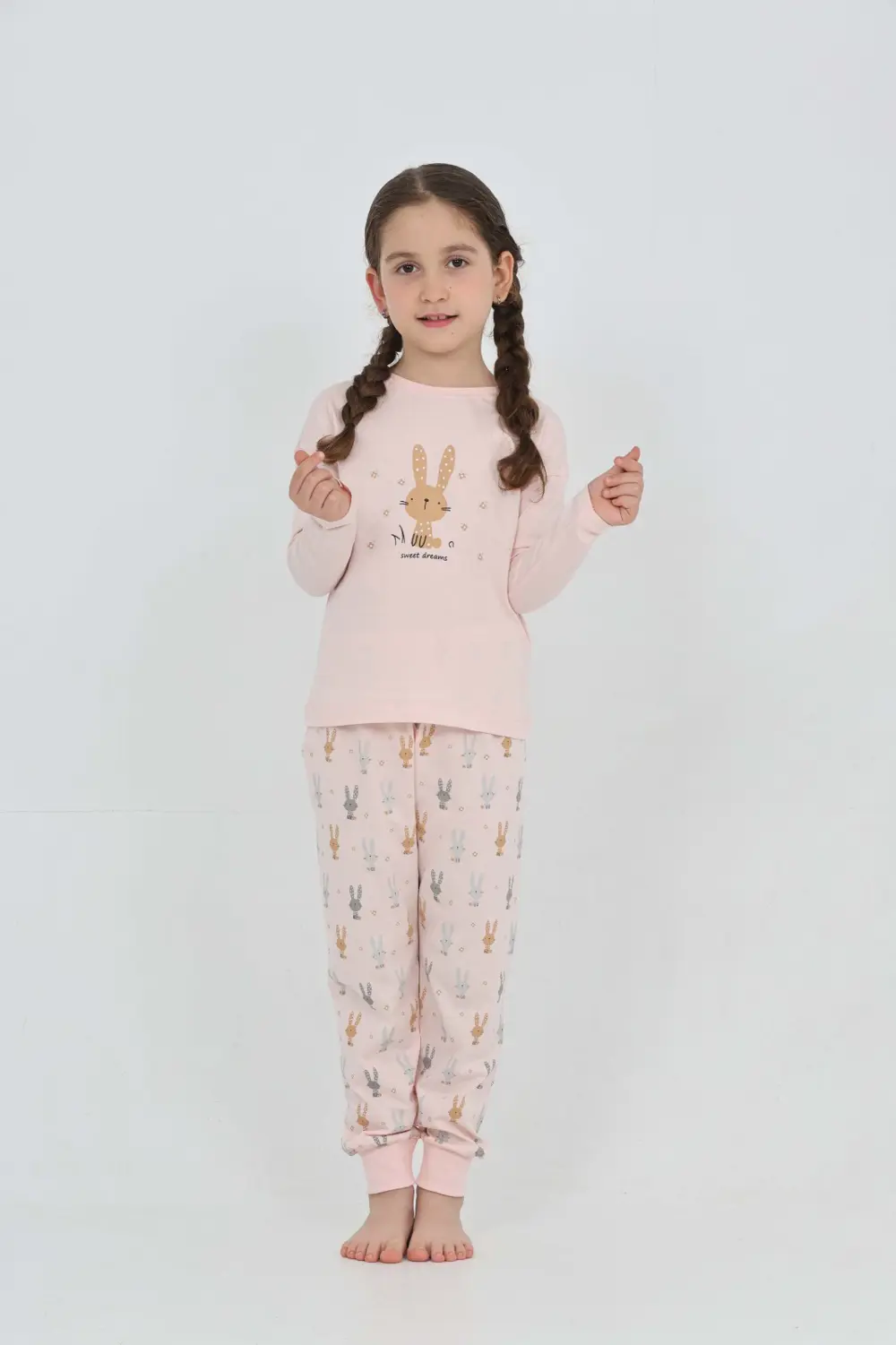 Toontoy Kız Çocuk Tavşan Baskılı Pijama Takım