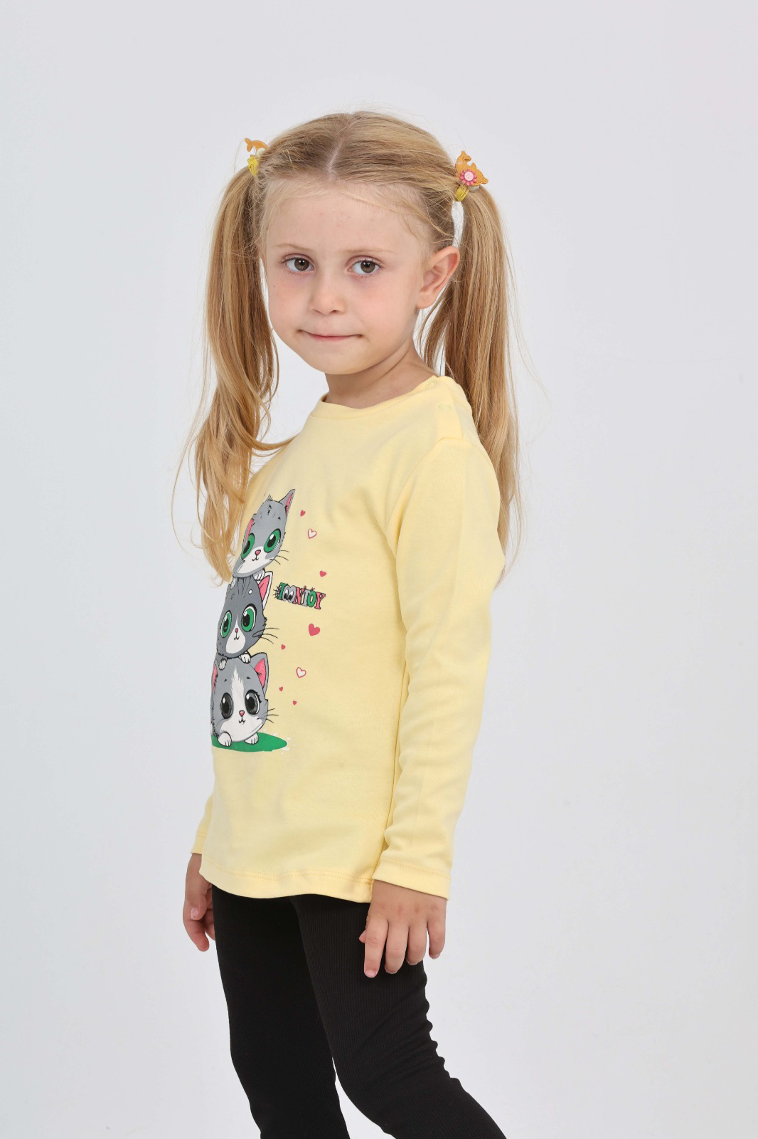 Toontoy Kız Çocuk Üçlü Kedi Baskılı Sweatshirt