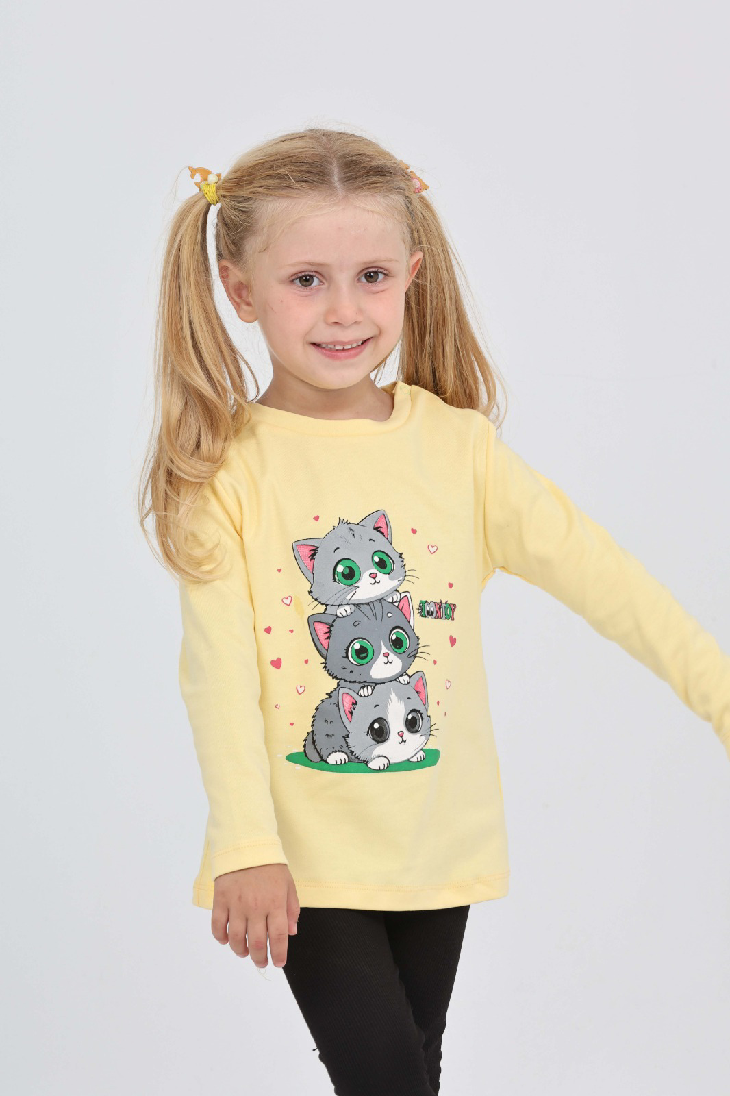 Toontoy Kız Çocuk Üçlü Kedi Baskılı Sweatshirt