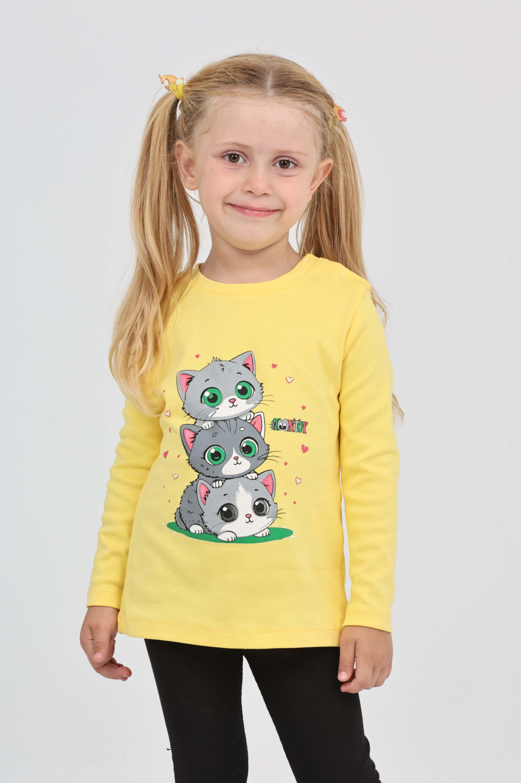 Toontoy Kız Çocuk Üçlü Kedi Baskılı Sweatshirt