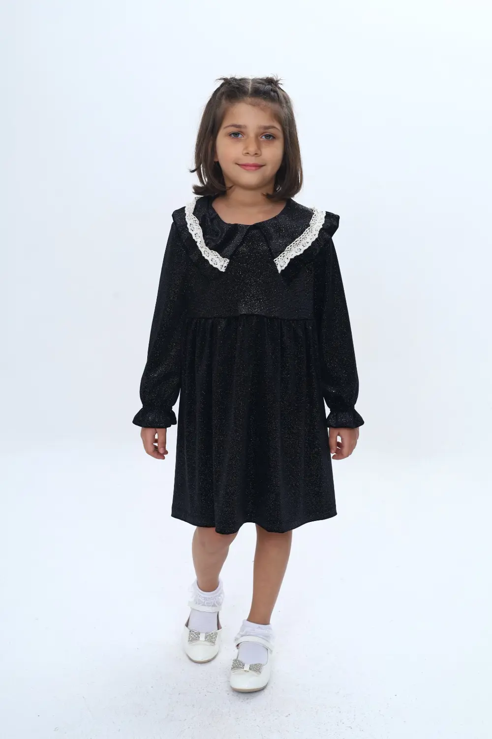 Toontoy Kız Çocuk Yaka Detaylı Fırfırlı Elbise