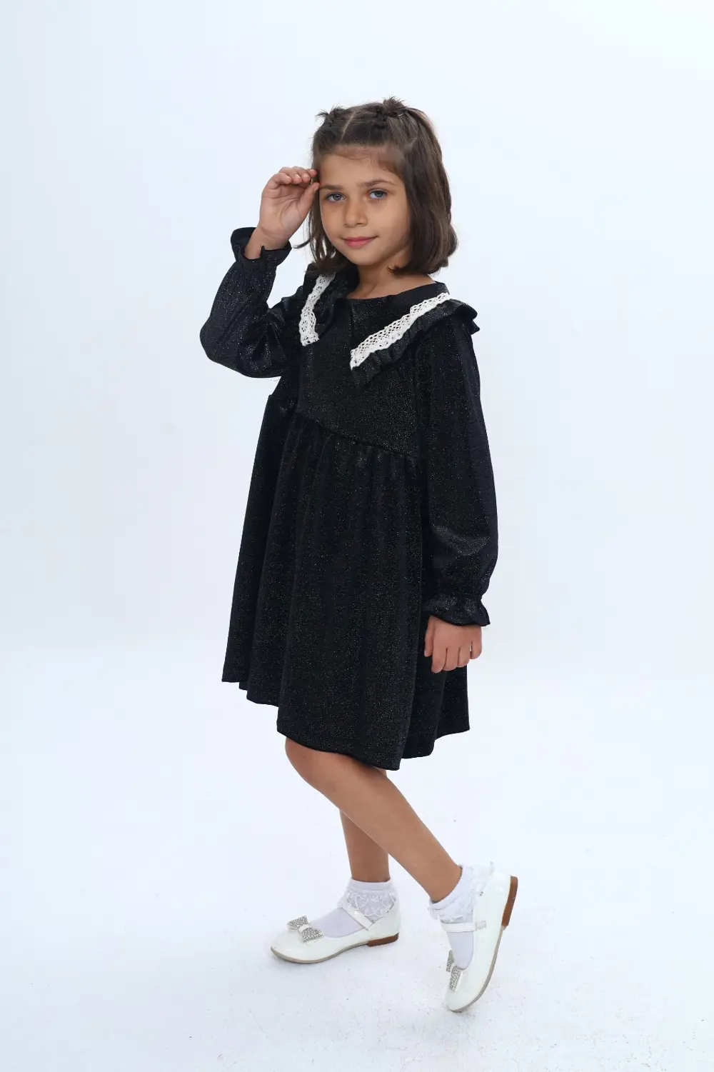 Toontoy Kız Çocuk Yaka Detaylı Fırfırlı Elbise