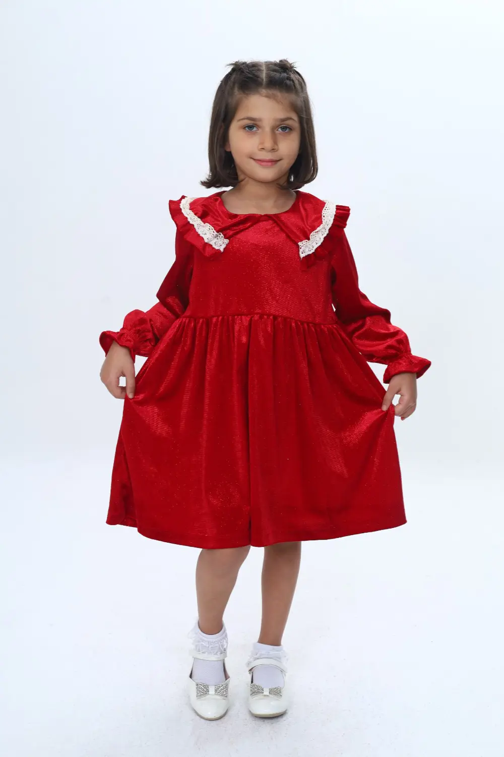 Toontoy Kız Çocuk Yaka Detaylı Fırfırlı Elbise