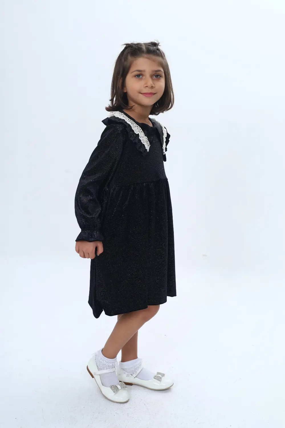 Toontoy Kız Çocuk Yaka Detaylı Fırfırlı Elbise