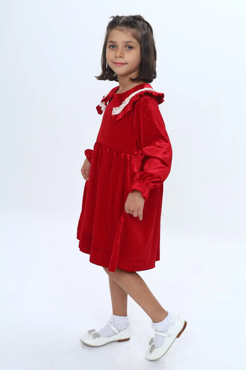 Toontoy Kız Çocuk Yaka Detaylı Fırfırlı Elbise