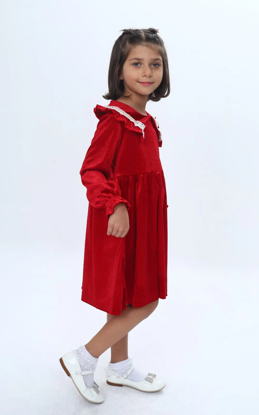 Toontoy Kız Çocuk Yaka Detaylı Fırfırlı Elbise