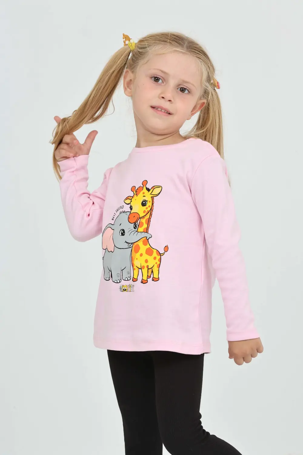 Toontoy Kız Çocuk Zürafa Fil Baskılı Sweatshirt