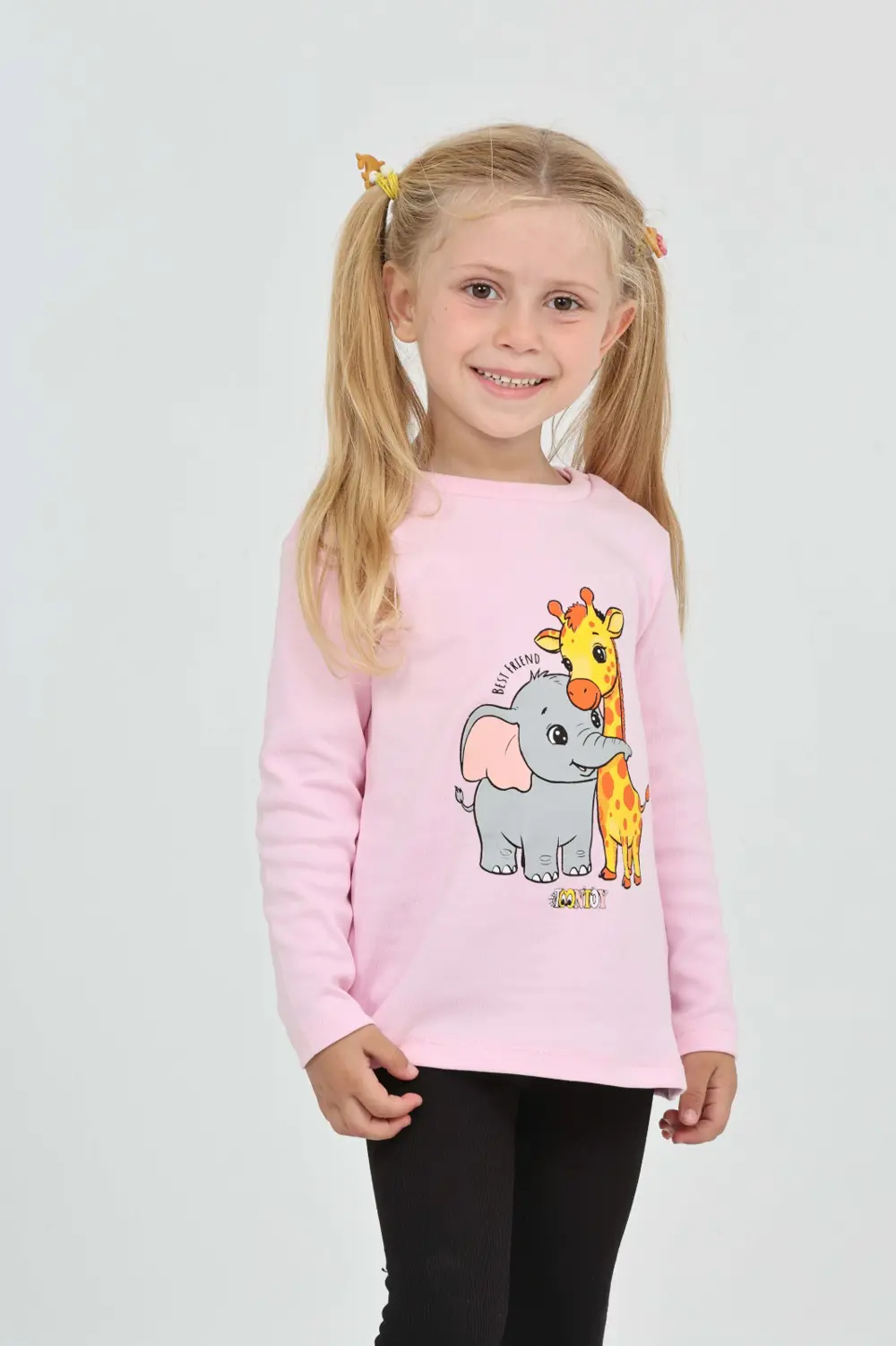 Toontoy Kız Çocuk Zürafa Fil Baskılı Sweatshirt
