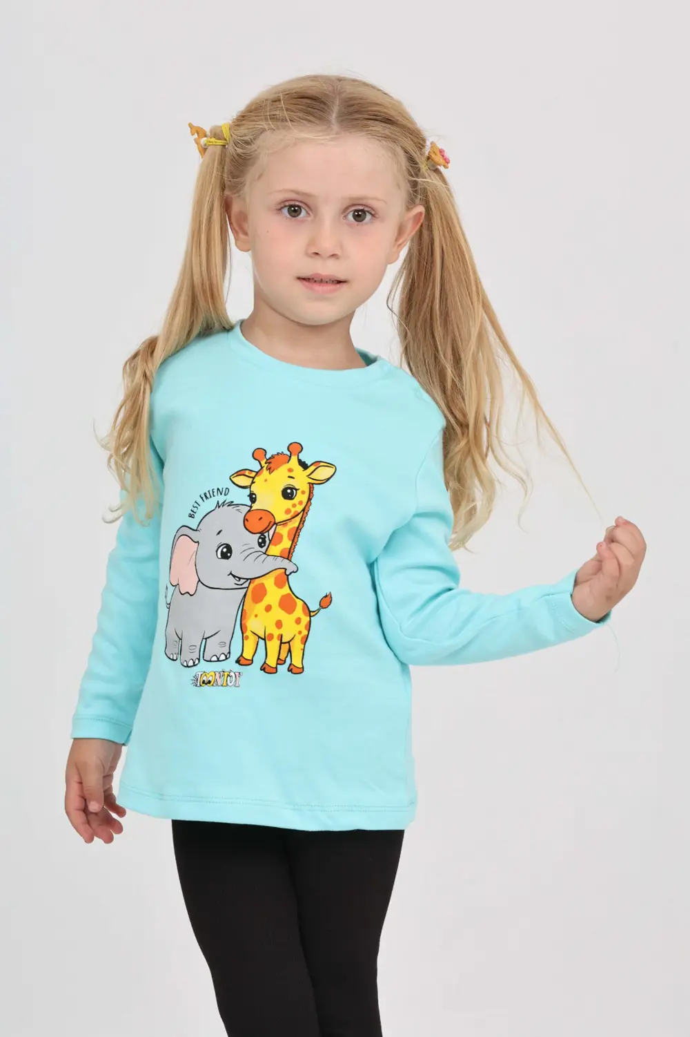 Toontoy Kız Çocuk Zürafa Fil Baskılı Sweatshirt