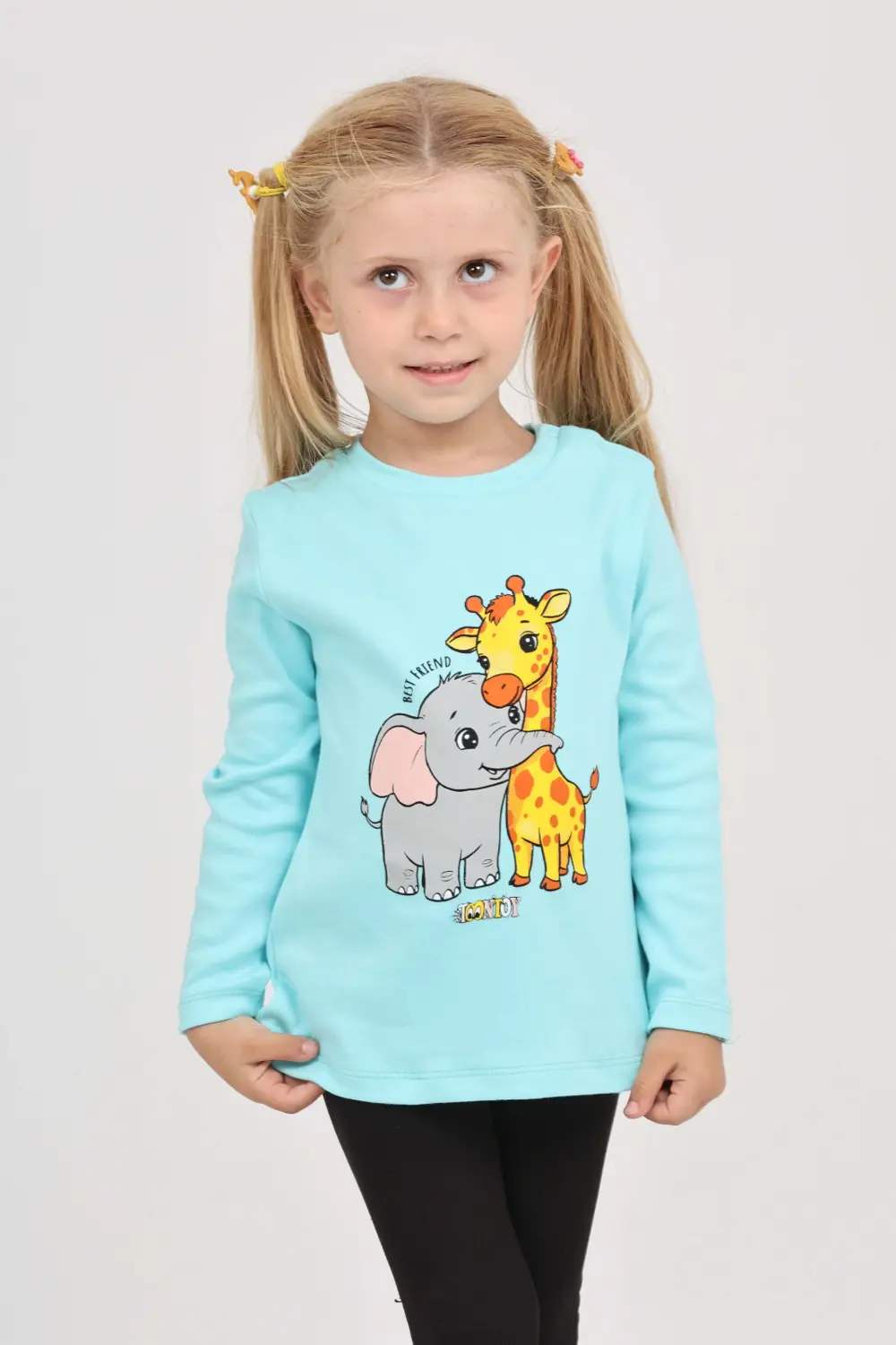 Toontoy Kız Çocuk Zürafa Fil Baskılı Sweatshirt