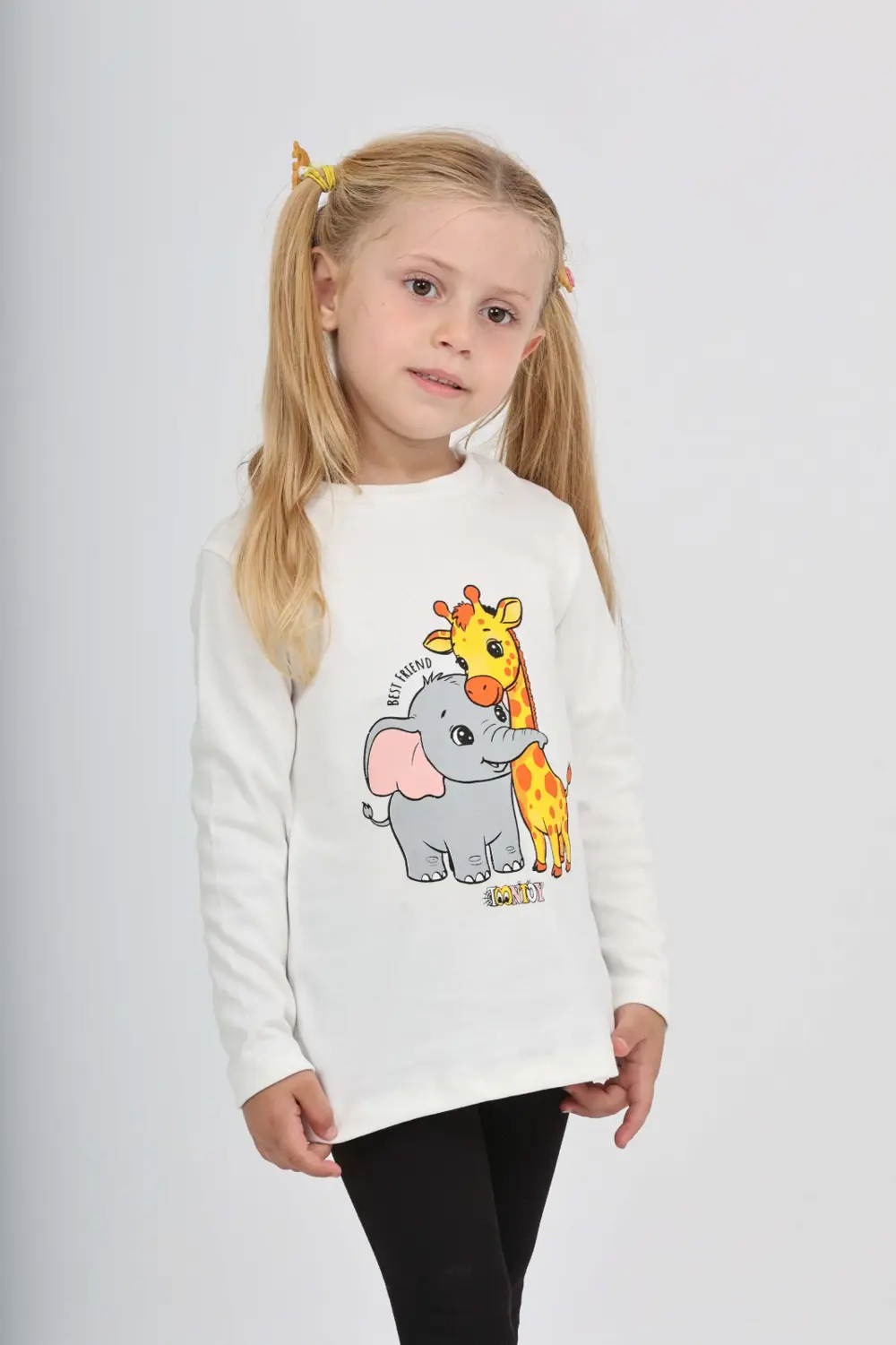 Toontoy Kız Çocuk Zürafa Fil Baskılı Sweatshirt