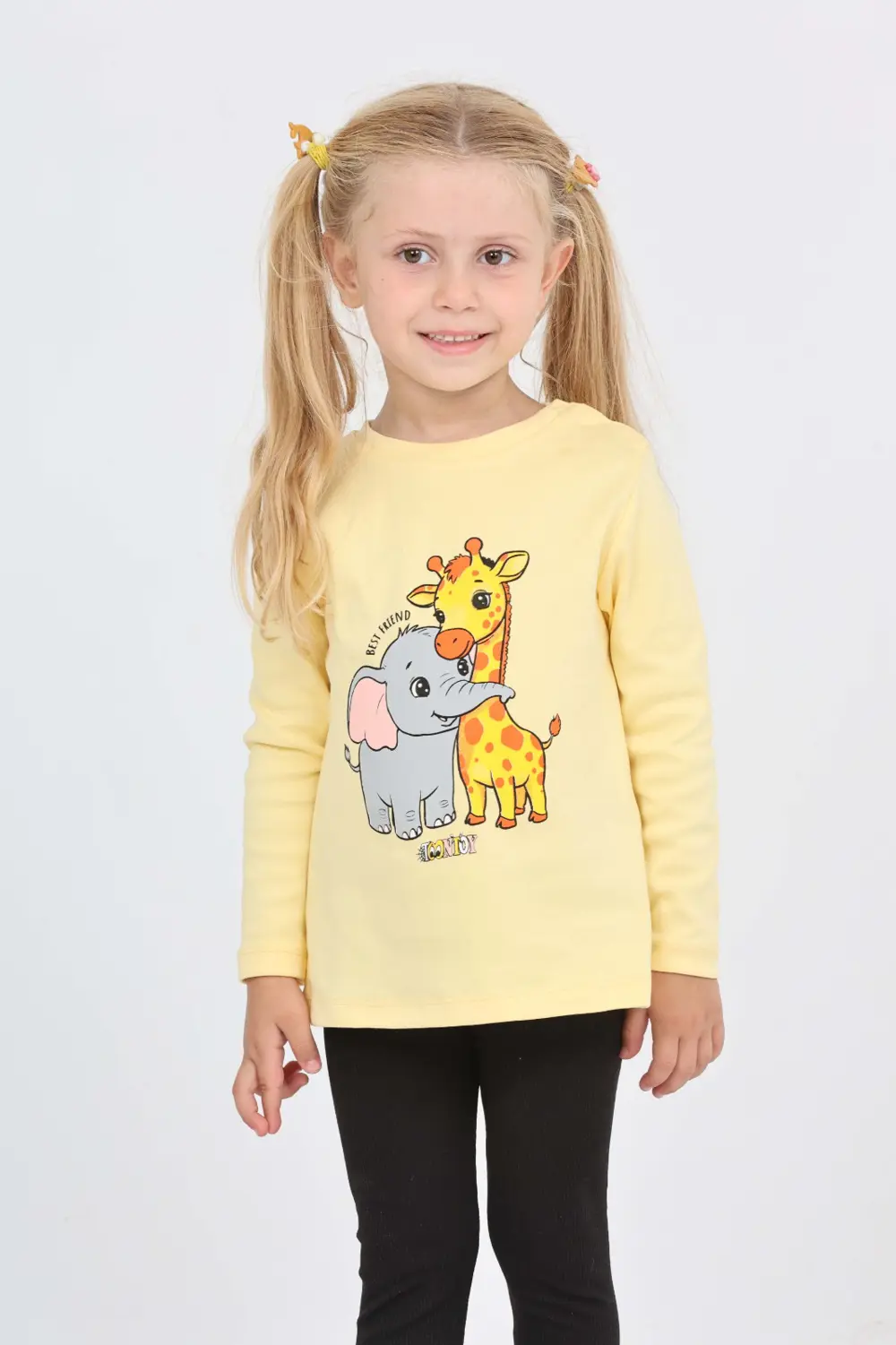 Toontoy Kız Çocuk Zürafa Fil Baskılı Sweatshirt