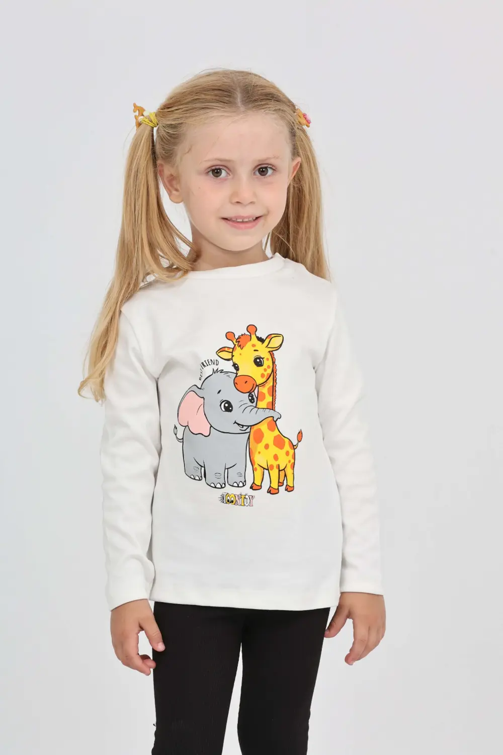 Toontoy Kız Çocuk Zürafa Fil Baskılı Sweatshirt