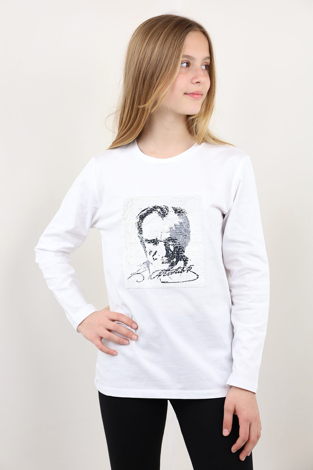 Toontoy Unisex Çocuk Atatürk Bayraklı Çift Taraflı Pullu Tişört