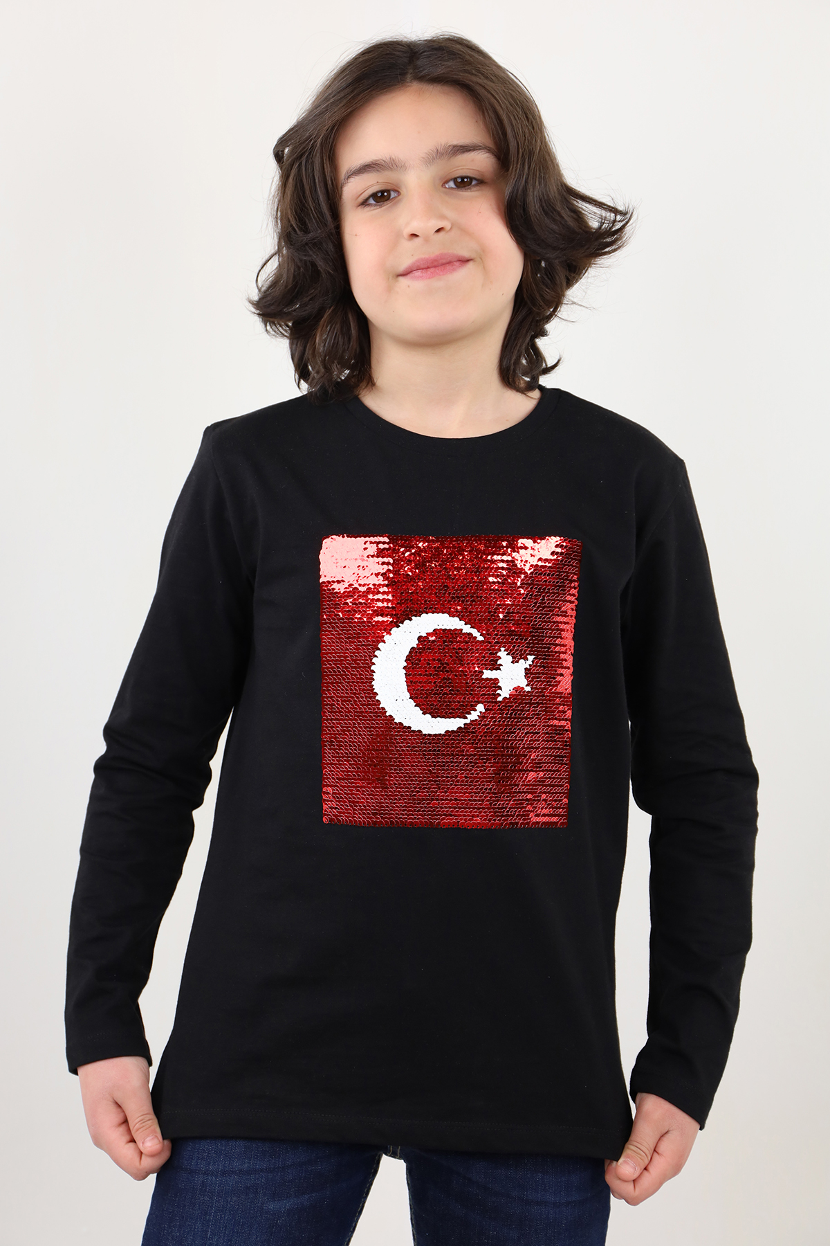 Toontoy Unisex Çocuk Atatürk Bayraklı Çift Taraflı Pullu Tişört