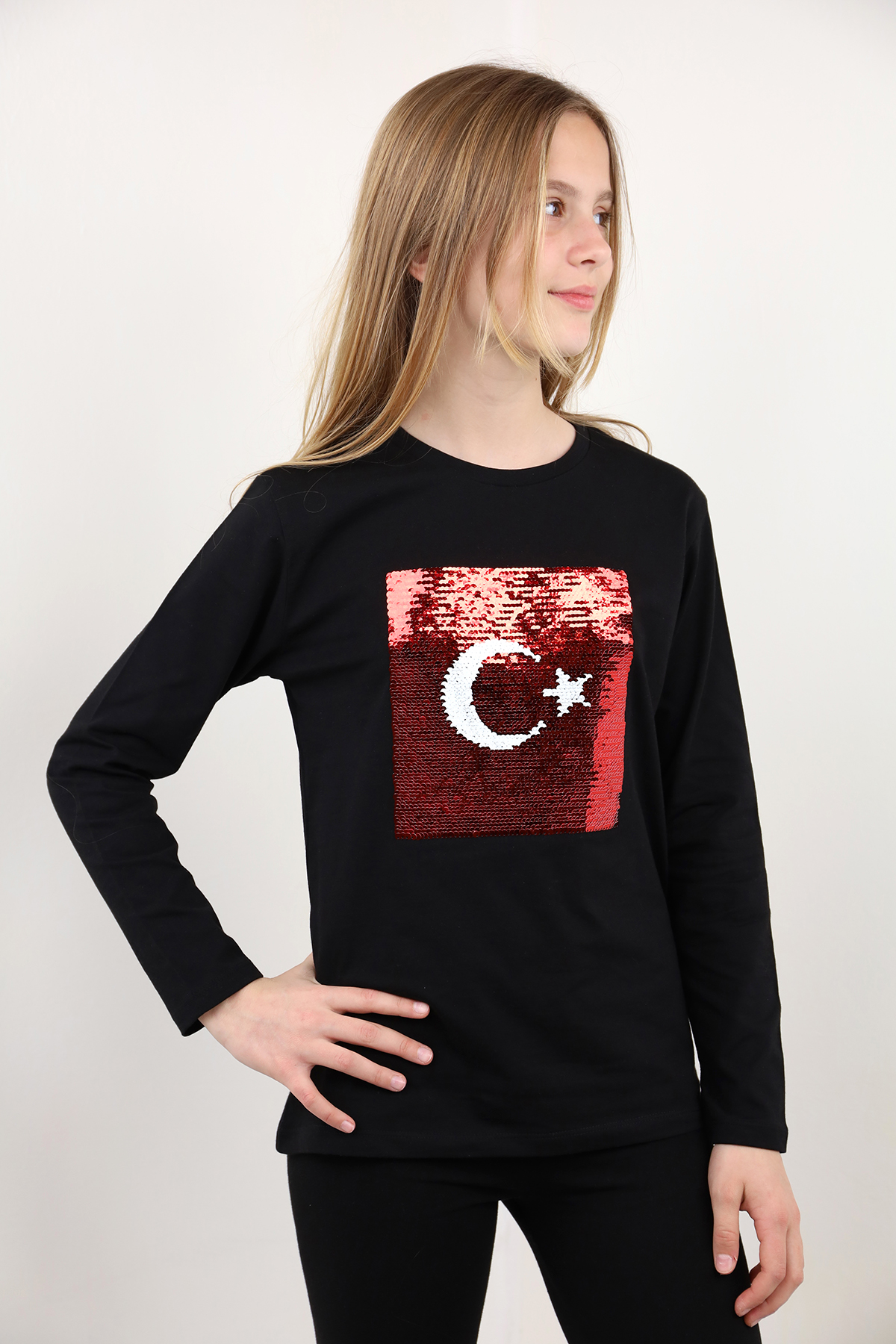 Toontoy Unisex Çocuk Atatürk Bayraklı Çift Taraflı Pullu Tişört