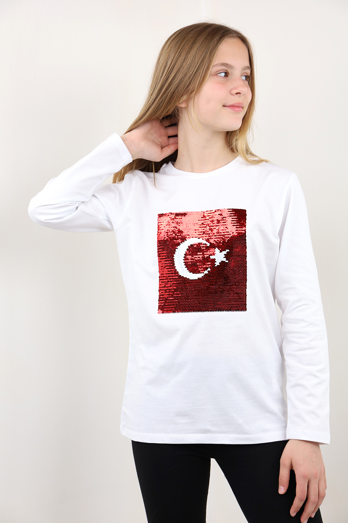 Toontoy Unisex Çocuk Atatürk Bayraklı Çift Taraflı Pullu Tişört