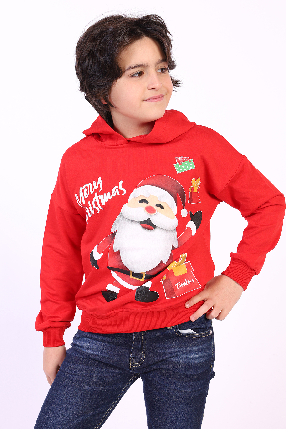 Toontoy Unısex Çocuk Noel Baba Baskılı Sweatshirt