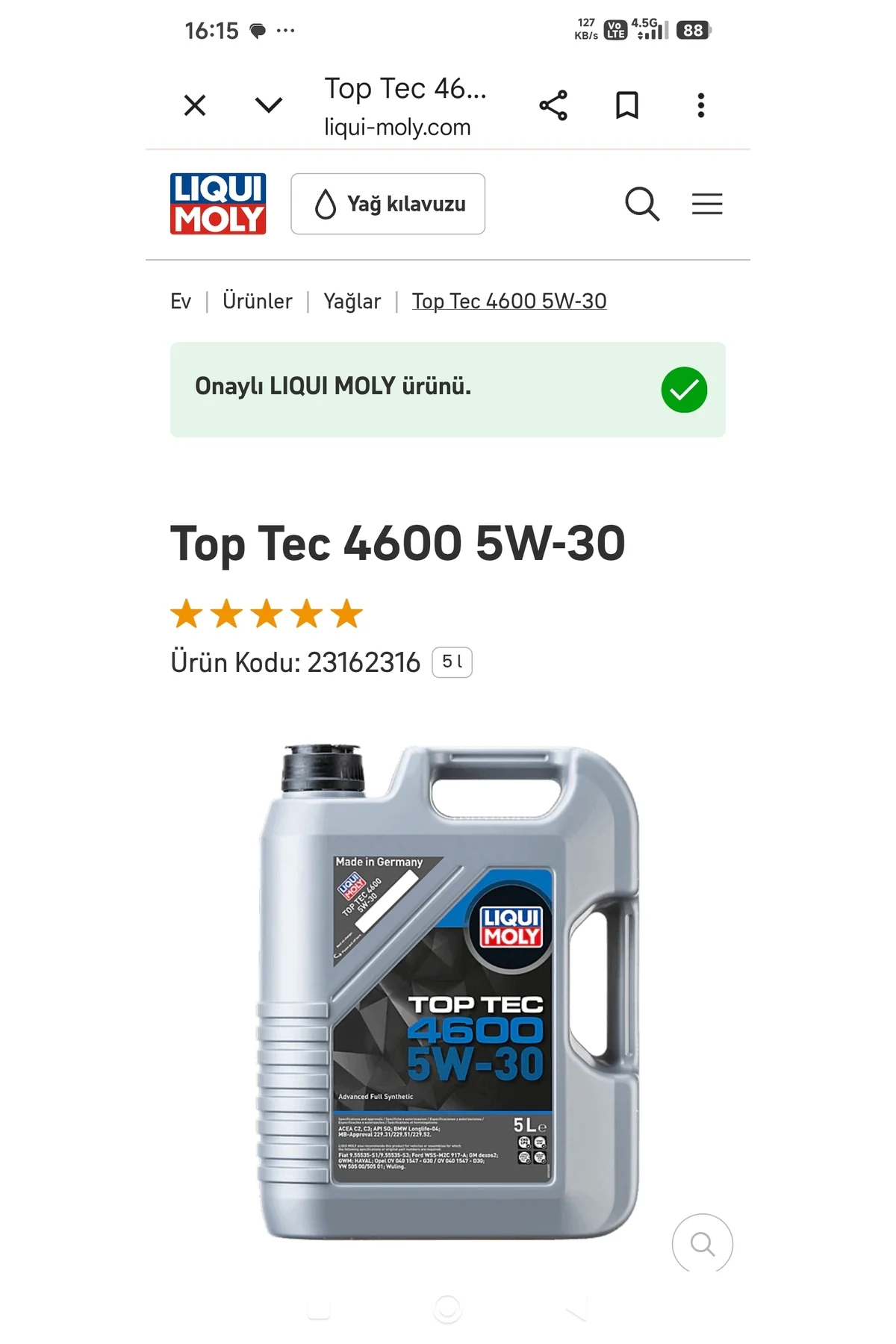 Top Tec 4600 5W-30 5 Litre 2026 üretim Kapak QR Kodundan Orijinallik Sorgulamasi - Görsel 4