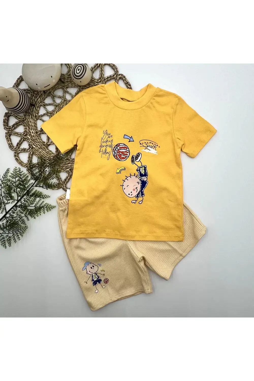 Topçu Erkek Çocuk Baskılı Şortlu Kısa Kollu Tişört 2li Erkek Bebe