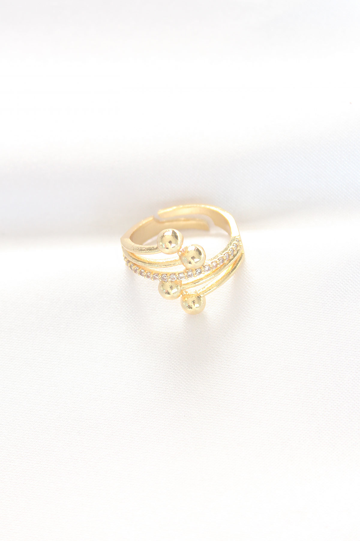 Topçuk Model Zirkon Taşlı Gold Renk Ayarlanabilir Yüzük SL7613