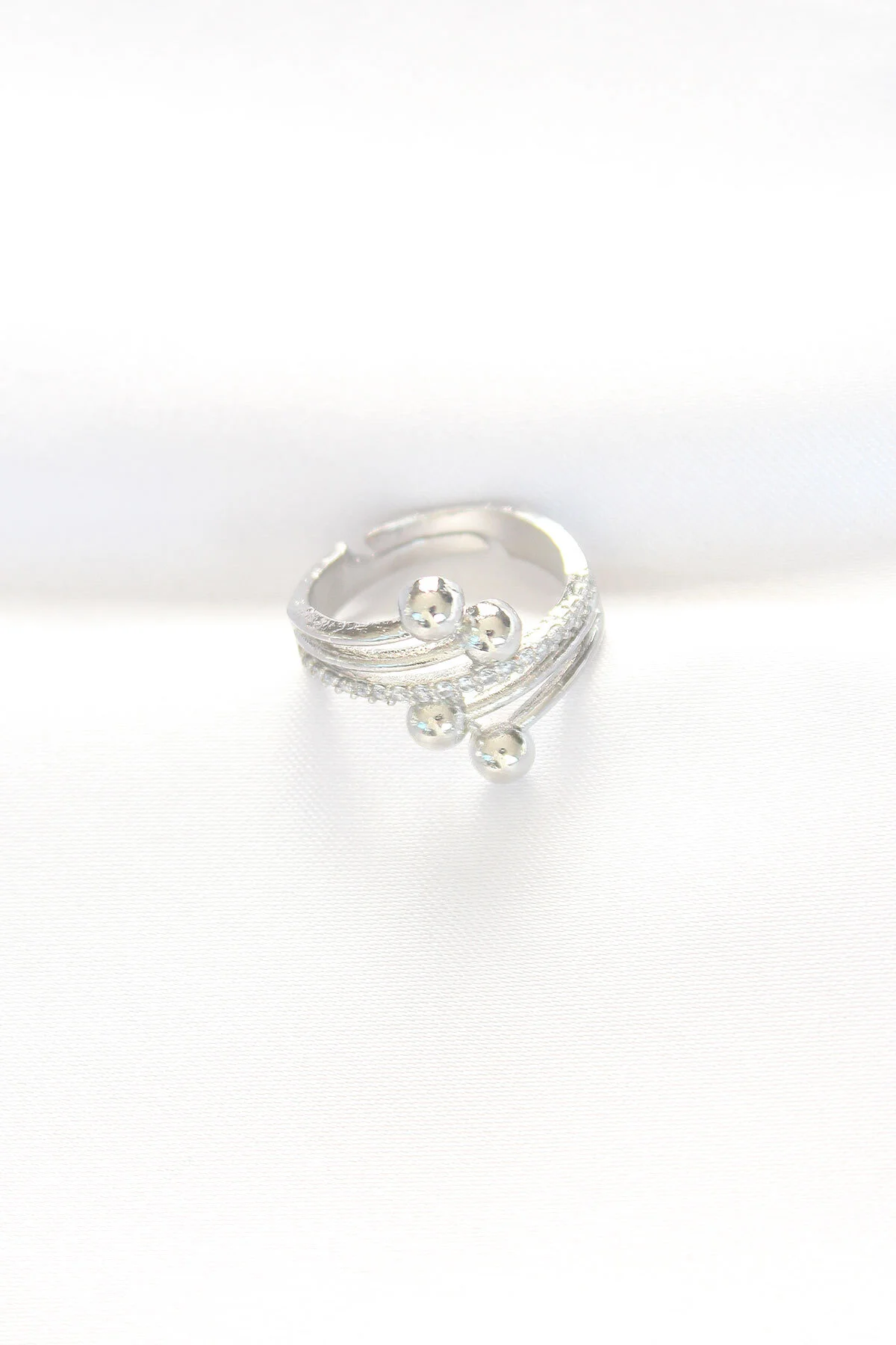 Topçuk Model Zirkon Taşlı Silver Renk Ayarlanabilir Yüzük - Lisin