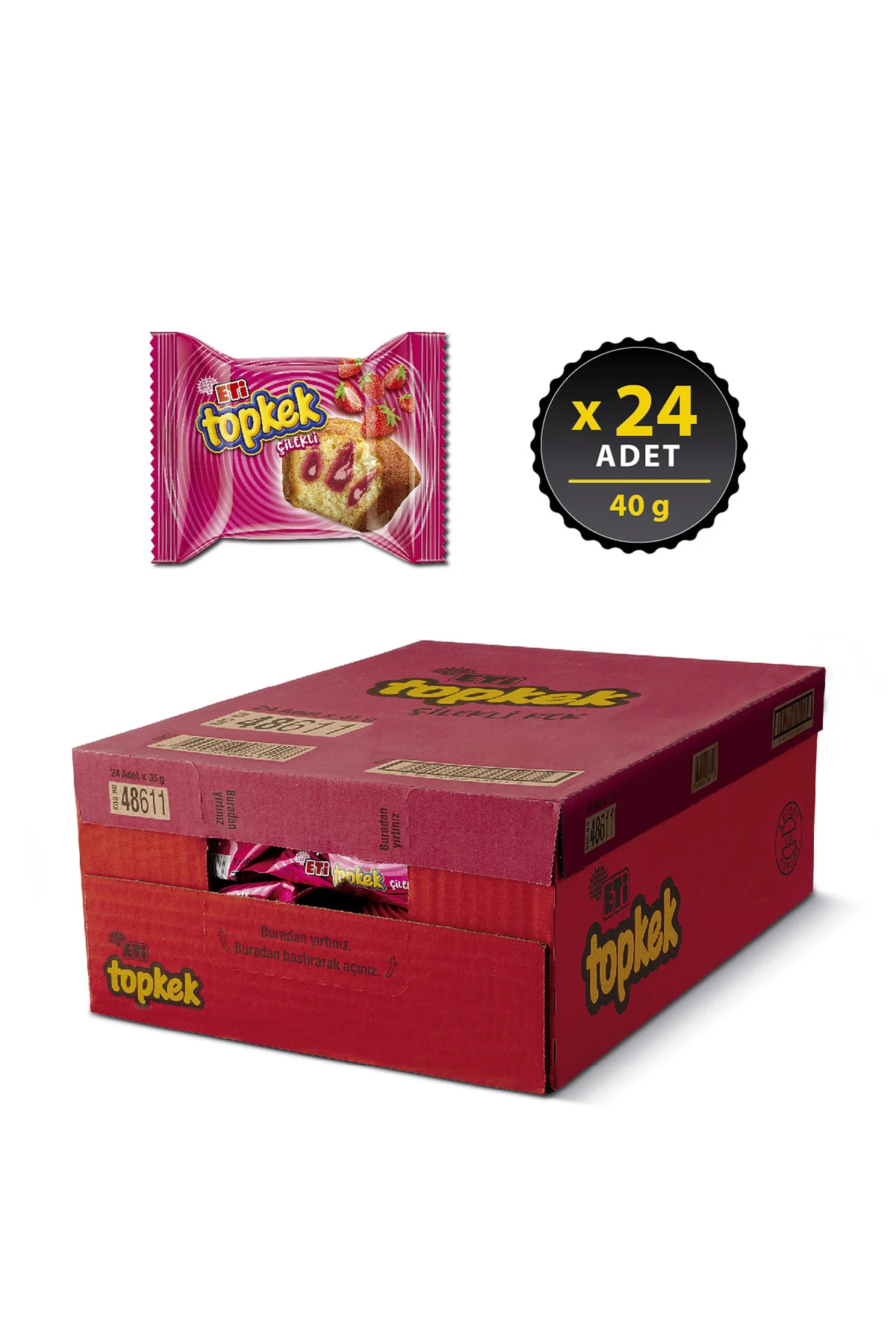 Topkek Çilekli Kek 40 g x 24 Adet