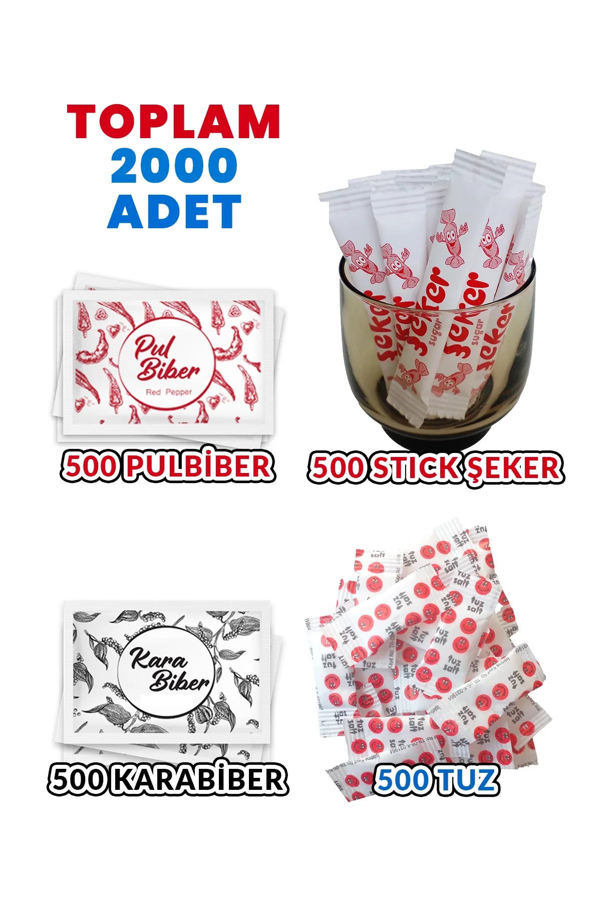 (Toplam 2000 Adet) Tek kullanımlık Pulbiber 500 - Karabiber 500 -