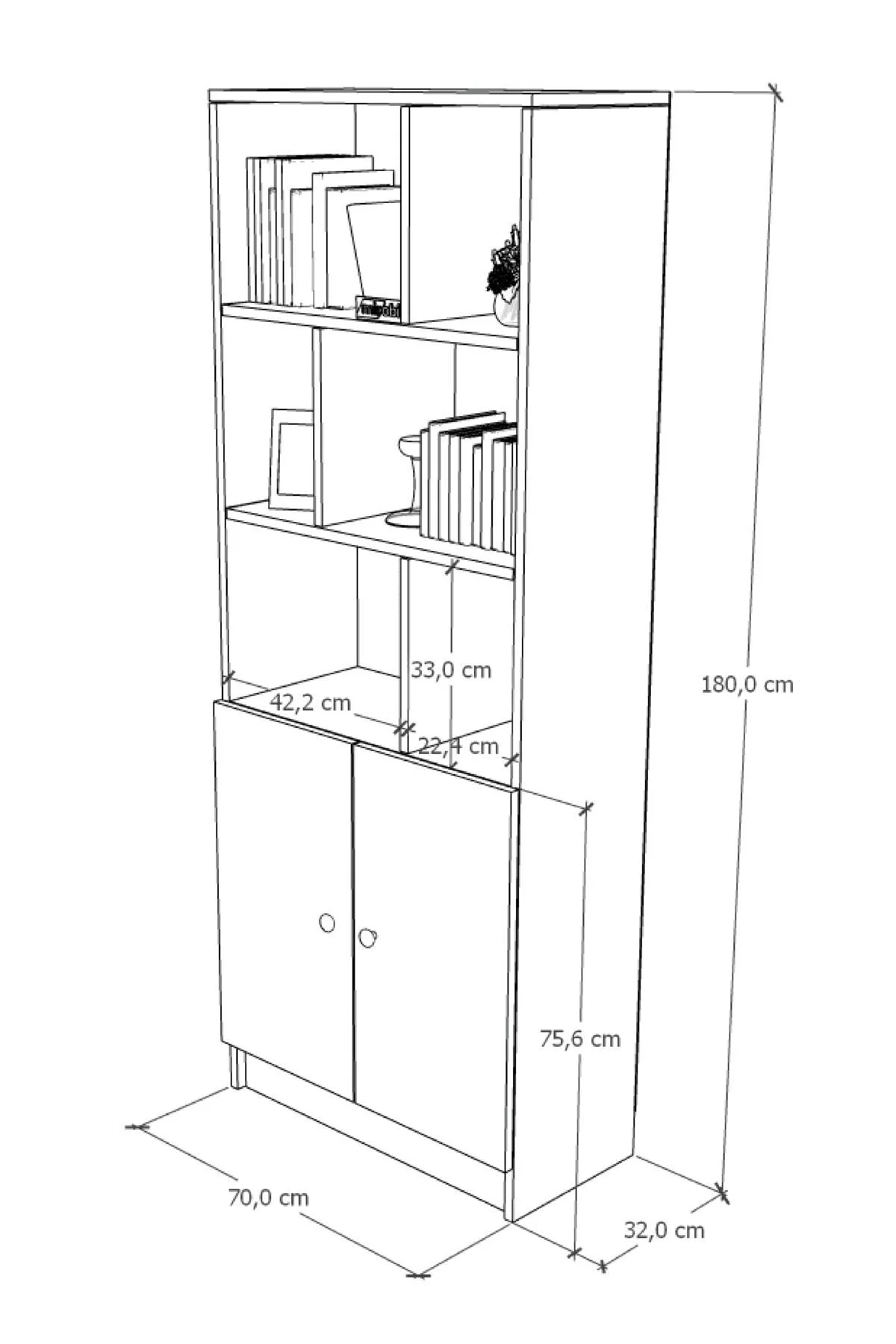 Torfa 2 Kapaklı 6 Bölmeli Dekoratif Kitaplık Çam-Beyaz
