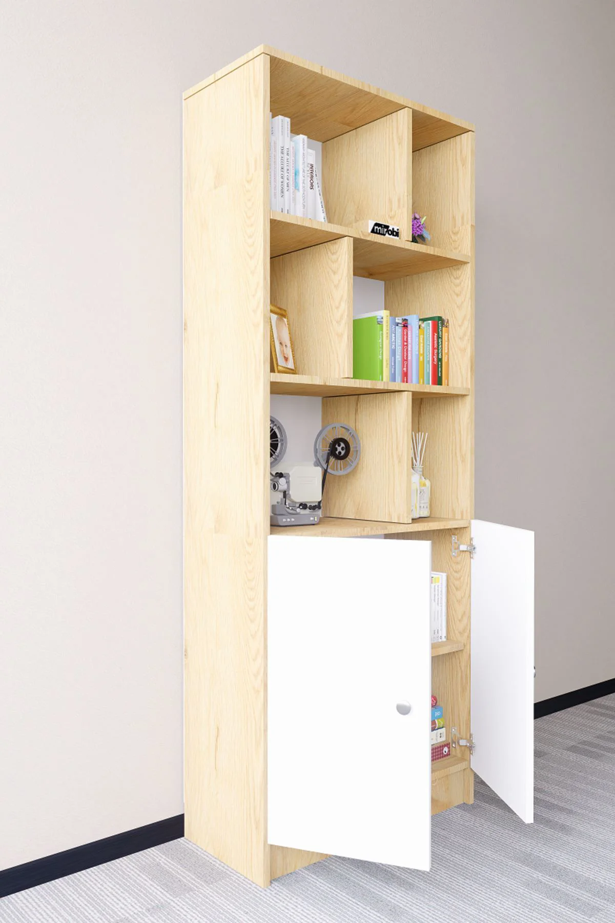 Torfa 2 Kapaklı 6 Bölmeli Dekoratif Kitaplık Çam-Beyaz