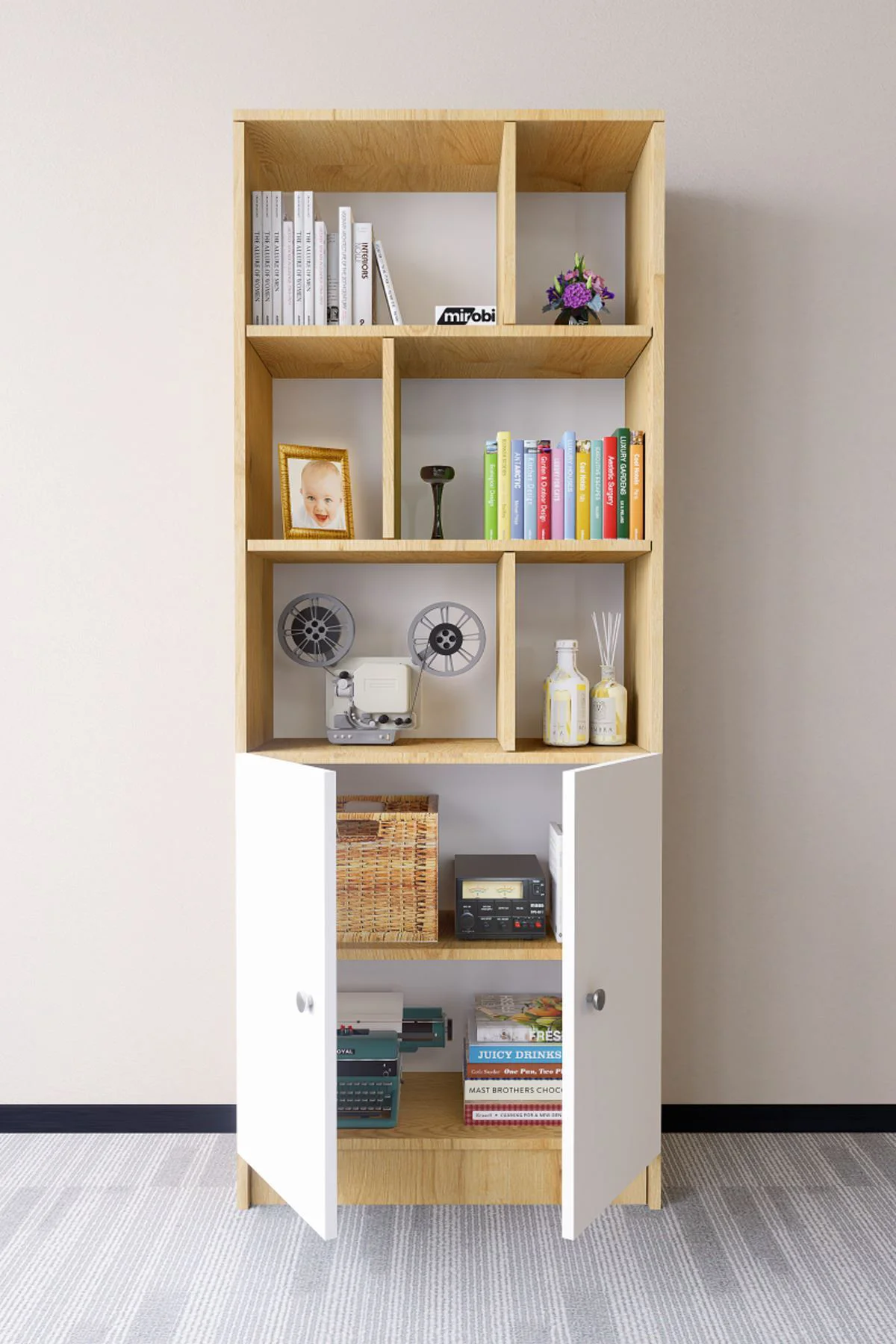 Torfa 2 Kapaklı 6 Bölmeli Dekoratif Kitaplık Çam-Beyaz