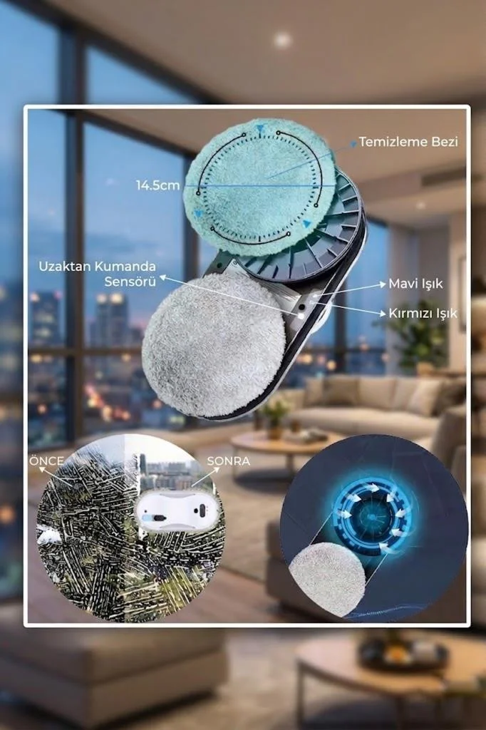 Torima S9 Beyaz Cam Silme Temizleme Robotu Uzaktan Kumandalı Su P