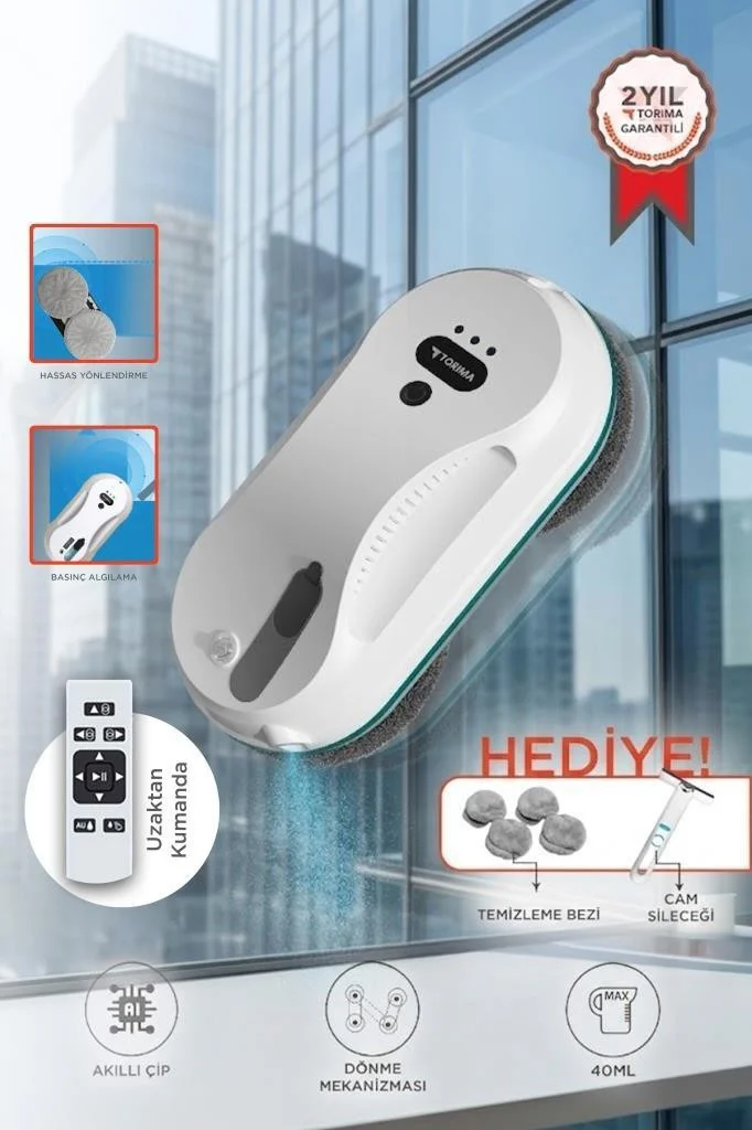 Torima S9 Beyaz Cam Silme Temizleme Robotu Uzaktan Kumandalı Su P