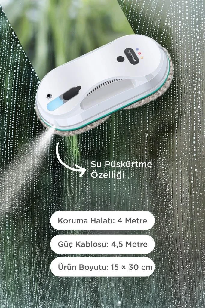 Torima S9 Beyaz Cam Silme Temizleme Robotu Uzaktan Kumandalı Su P