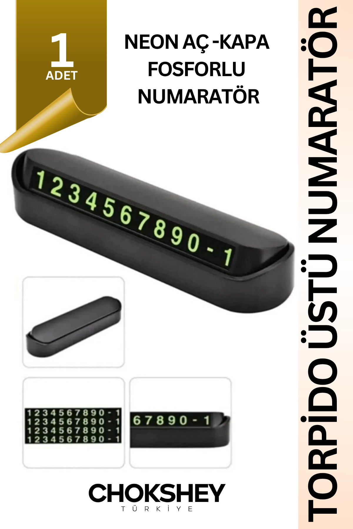 Torpido Üstü Fosforlu Neon Aç-Kapa Numaratör Araç Içi Park Telefo