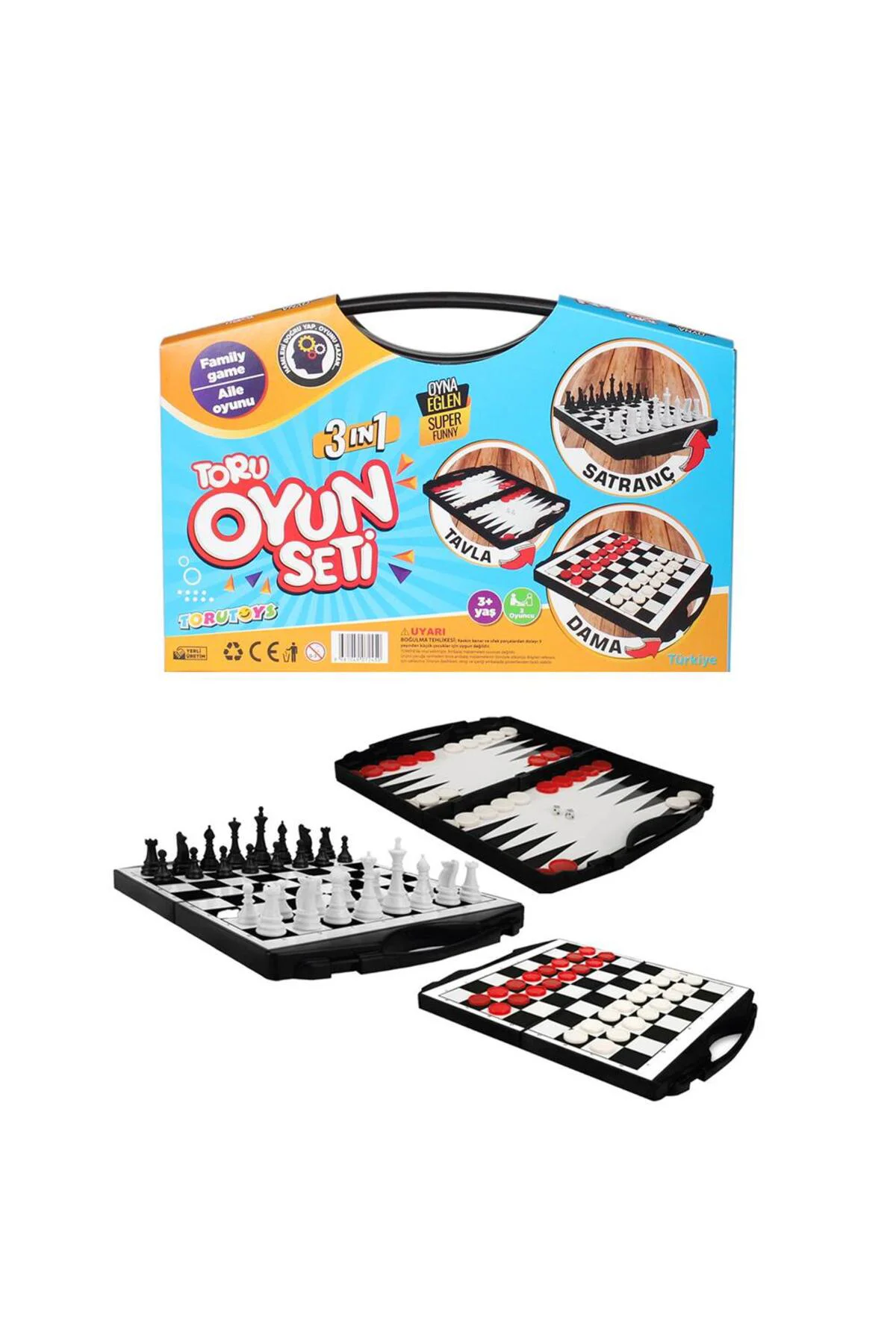 Toru 3 in 1 Çantalı Oyun Seti Satranç-Dama-Tavla