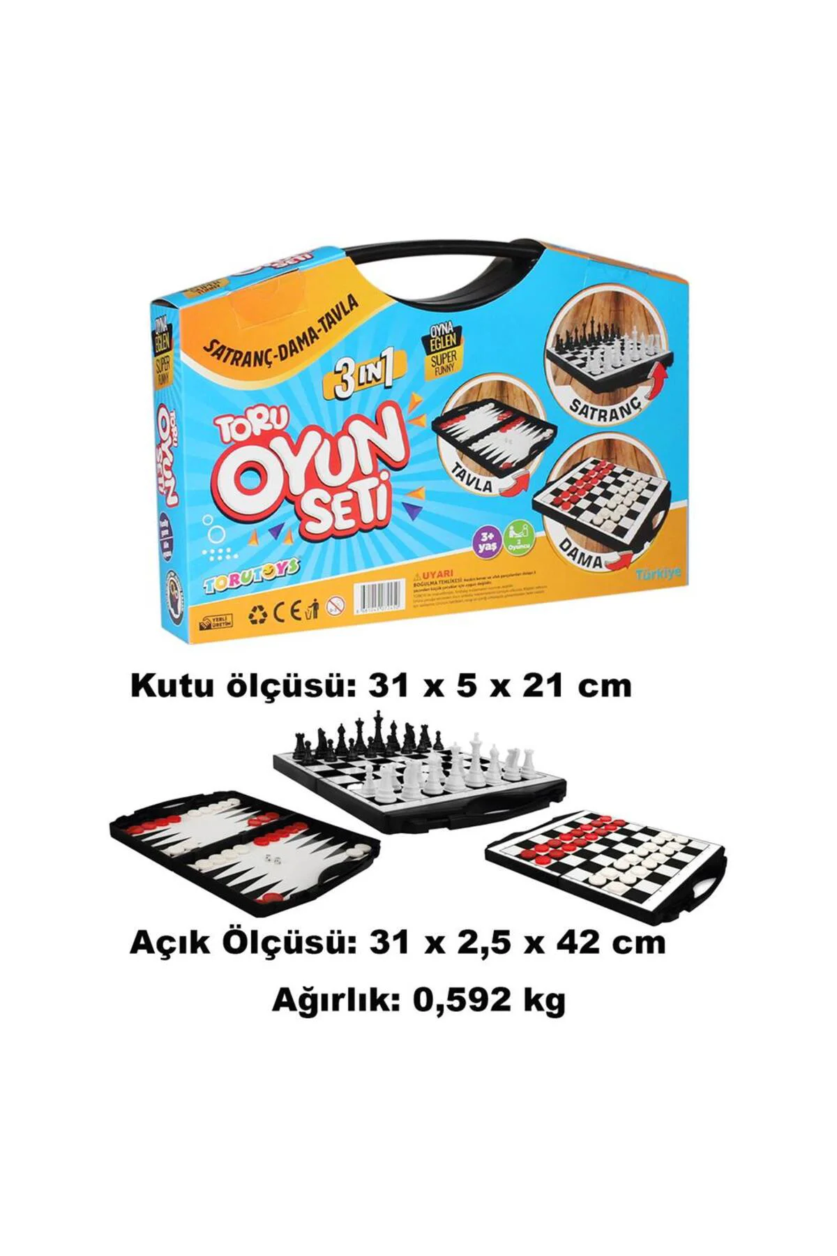 Toru 3 in 1 Çantalı Oyun Seti Satranç-Dama-Tavla