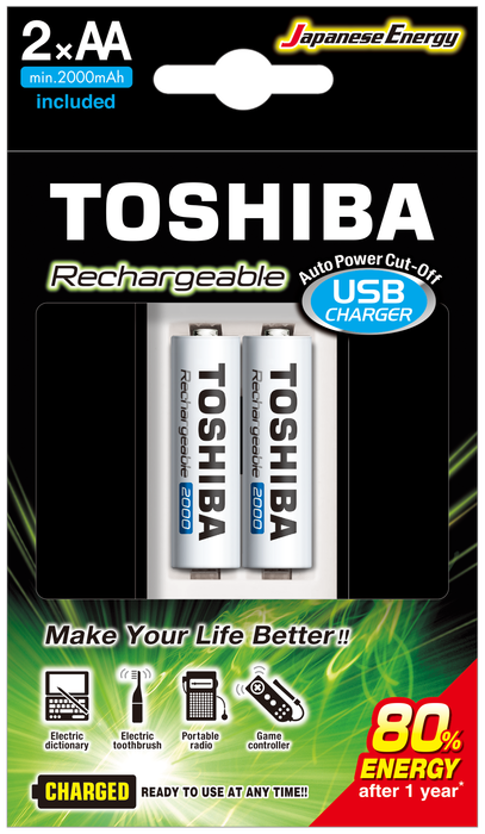 Toshiba USB Şarj Cihazı 2x AA 2000mAh | Şarjlı Pil Seti Toshiba USB Şarj Cihazı 2x AA 2000mAh | Şarjlı Pil Seti