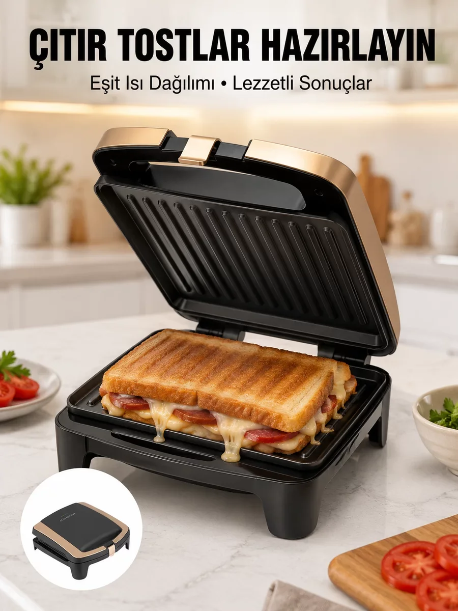 Tost Makinesi Ev Tipi 4 Tost Kapasiteli 1500W Güçlü ve Pratik