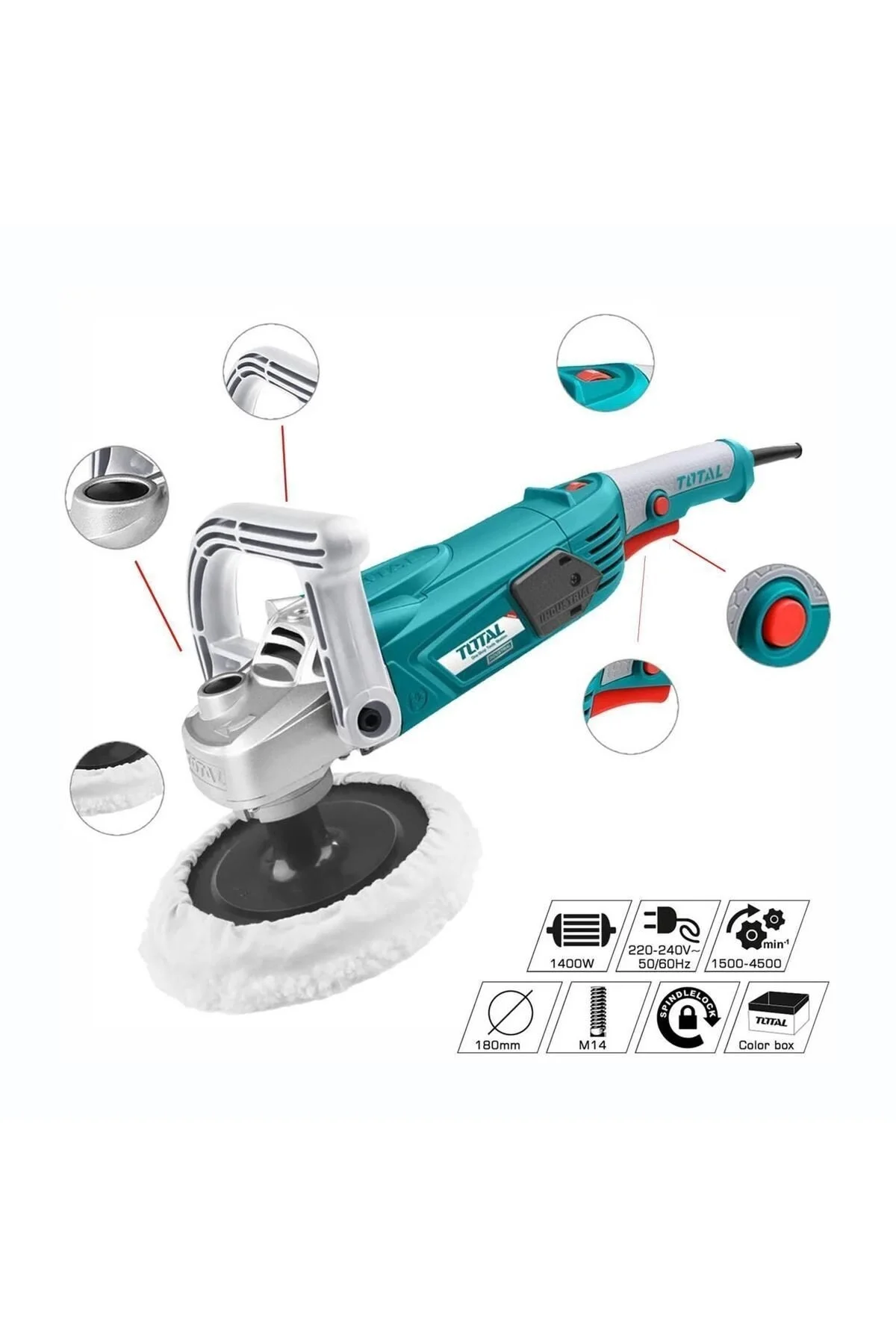 Total TP1141806 Polisaj Makinesi Elektrikli Kablolu 180 mm 1400 W