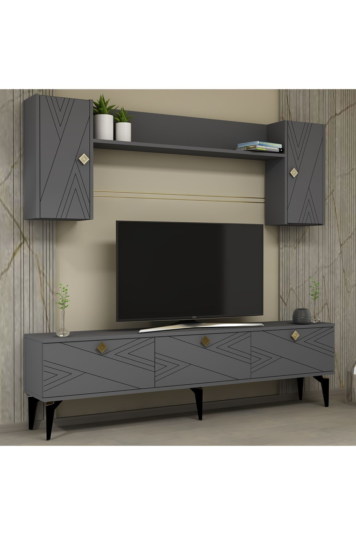 Cantek Dizayn Touch Tv Ünitesi Takimi Antrasit-Antrasit