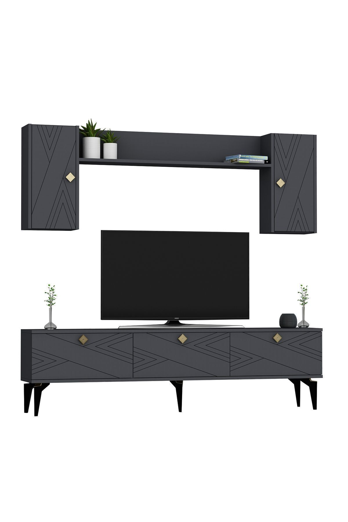 Cantek Dizayn Touch Tv Ünitesi Takimi Antrasit-Antrasit