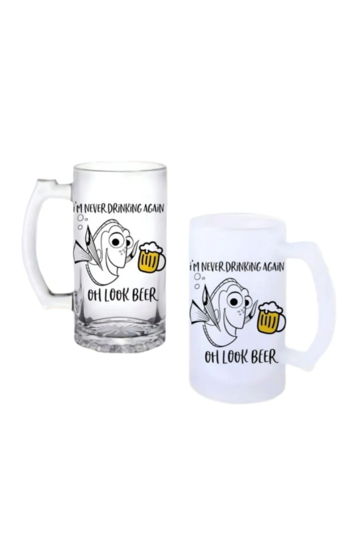 Tövbekar Balık Kulplu Bira Bardağı Buzlu veya Şeffaf Seçenekli 02