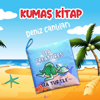 Tox İngilizce Deniz Canlıları Kumaş Sessiz Kitap E122 - Bez Kitap