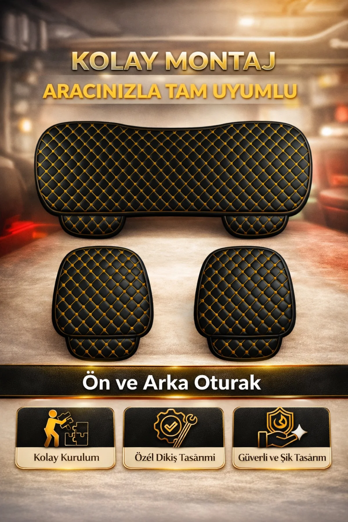 Toyota AURIS - 2 2013 Uyumlu 3 Parça Deri Oturak Oto Koltuk Minderi Terletmez Siyah - Sarı Fiyatı, Yorumları ve Özellikleri