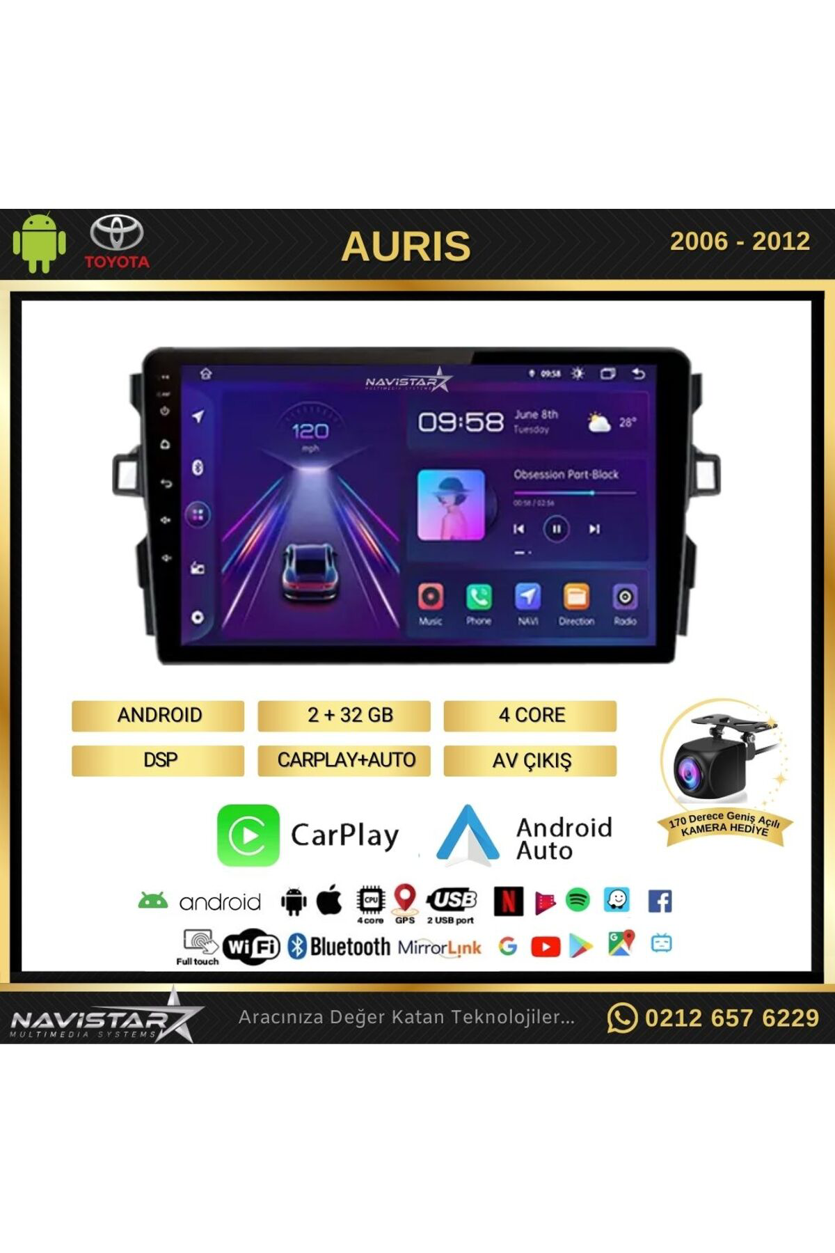 Toyota Auris 2006-2012 Model 2 64gb Android 13 Kablosuz Carplay N